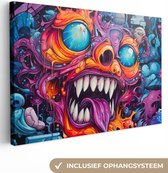 Canvas Schilderij Monster - Graffiti - Kleuren - Oranje - 120x80 cm - Wanddecoratie