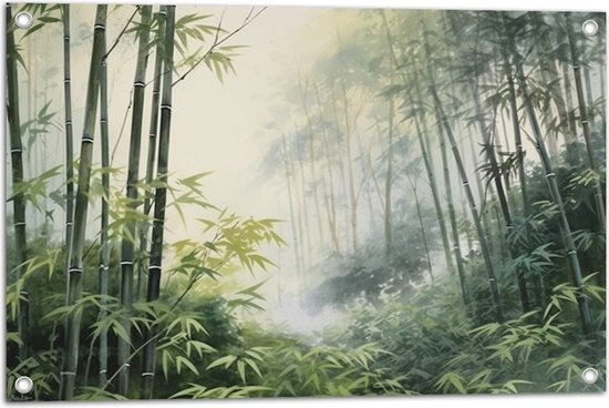 Tuinposter – Bomen - Takken - Bladeren - Bamboe - Groen - 75x50 cm Foto op Tuinposter (wanddecoratie voor buiten en binnen)