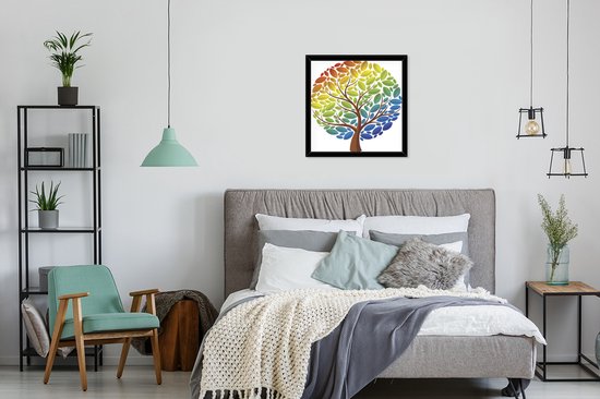 Photo en cadre - Une illustration d'un arbre brun aux feuilles colorées Cadre photo noir 60x80 cm - Affiche sous cadre (Décoration murale salon / chambre)