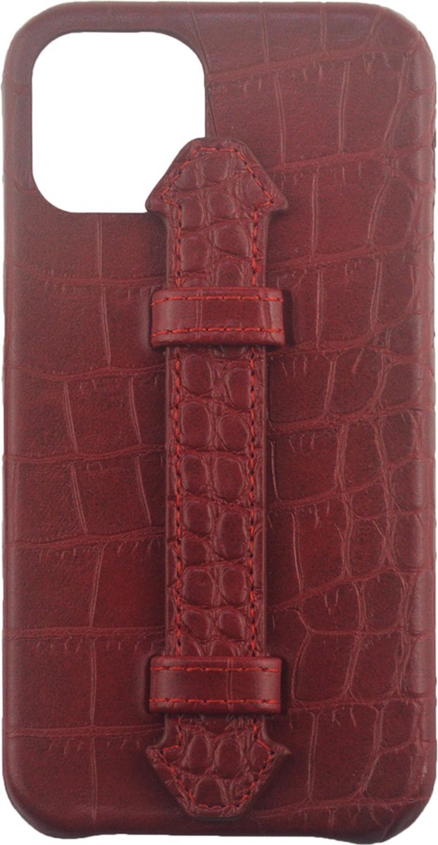 Leren Hoesje iPhone 12 Rood Leer Met Kroko Print – Apple iPhone 12 Hoesje Rood Leer Met Kroko Print