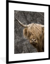 Fotolijst incl. Poster - Schotse hooglander - Wereldkaart - Dieren - 60x80 cm - Posterlijst