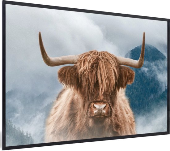 Affiche avec cadre Highlander écossais - Berg - Brouillard - 90x60 cm