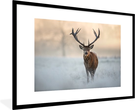 Fotolijst incl. Poster - Hert - Natuur - Winter - 90x60 cm - Posterlijst