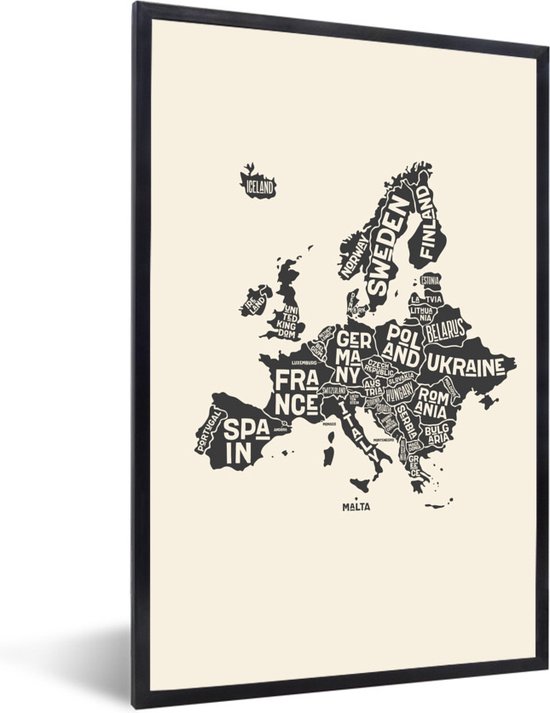 Fotolijst incl. Poster - Illustratie kaart van Europa - 80x120 cm - Posterlijst