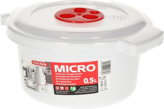 Bol pour micro-ondes Plastic Forte - 2x - couvercle/valve - 500 ml - blanc - plastique - sans BPA