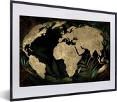 Fotolijst incl. Poster - Wereldkaart - Planten - Vintage - 60x40 cm - Posterlijst