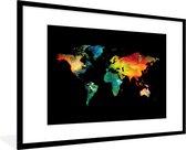 Fotolijst incl. Poster - Wereldkaart - Waterverf - Kleuren - 120x80 cm - Posterlijst