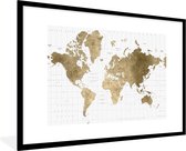 Fotolijst incl. Poster - Wereldkaart - Goud - Glitter - 90x60 cm - Posterlijst