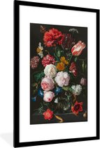 Affiche avec cadre Jan Davidsz. de Heem - Nature morte aux fleurs dans un vase en verre - Peinture de Jan Davidsz. de Heem - cadre photo noir - 80x120 cm - Affiche avec cadre