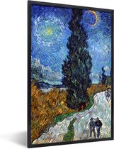 Fotolijst incl. Poster - Weg met cipres en ster - Vincent van Gogh - 80x120 cm - Posterlijst