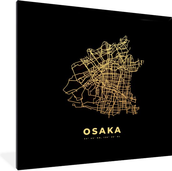 Fotolijst incl. Poster - Osaka - Stadskaart - Japan - Goud - 40x40 cm - Posterlijst - Plattegrond