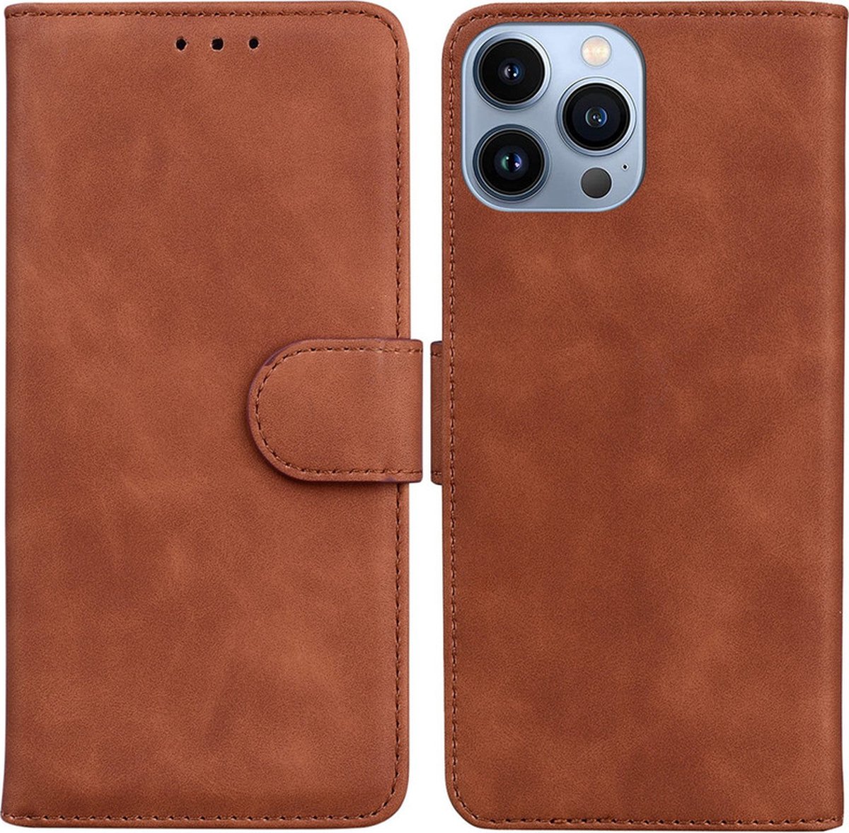 iPhone 15 PRO MAX Hoesje - Leren Case - Klaphoesje Book Cover - Pasjeshouder - PU Leer - Bruin - Provium