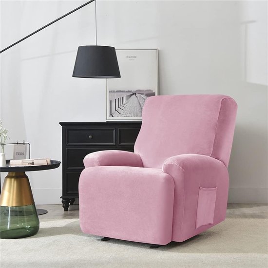 Stretch Fauteuilhoezen, 6-Stuks Stretch Fluwelen Relaxfauteuilhoes, Ligstoel Cover met Elastische Zijzak, Fauteuil Hoes Voor Woonkamer (Beige