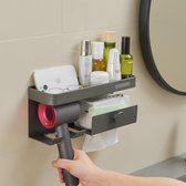 Badkamer Hoekplank voor Föhn Toiletrolhouder Cosmetische Houder voor Gezichtswas Zwart Geen Boren Aluminium