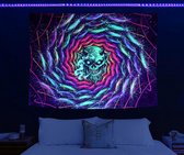 Psychedelisch Schedeltapijt Fluorescerend Skelet Neon Kleurrijk Halloween Muurophangen Horror Elementen Binnen Liefhebbers Slaapzaal Wanddecoratie (150 cm x 130 cm)