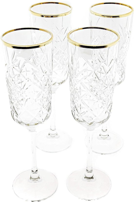 Pasabahce Timeless Golden Touch – Verres à Flûtes à champagne – Flûte – Set de 4 – 175 ml