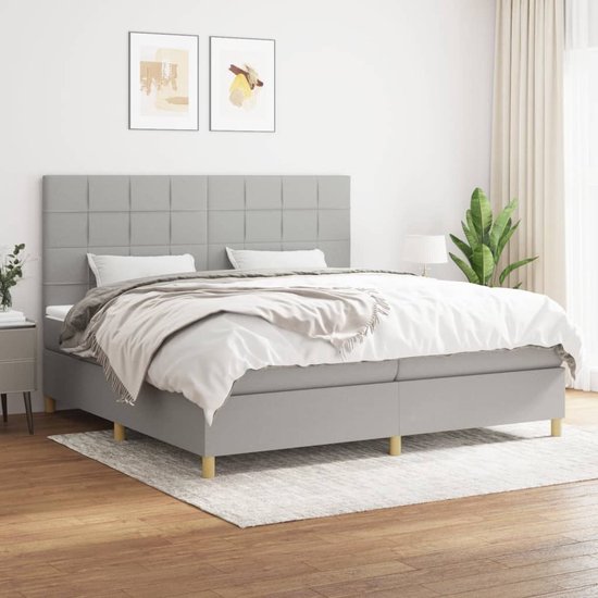 The Living Store Boxspring Bed - Comfort - Bed - Matras en Topmatras - 203x200x118/128 cm - Lichtgrijs - Stof (100% polyester) - Pocketvering - Middelharde ondersteuning - Huidvriendelijk