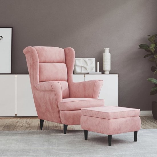 The Living Store Relaxstoel Armstoel - Roze Fluweel - 81 x 90 x 96.5 cm - Max - 110 kg - Met Voetenbank - Montage Vereist