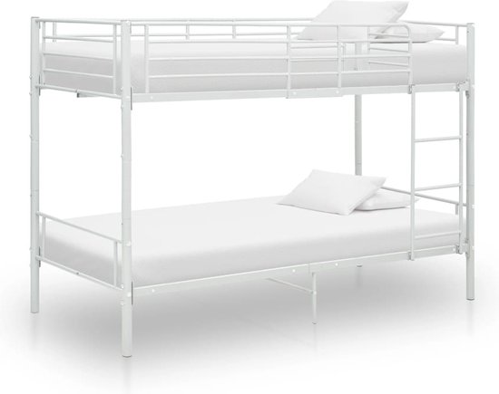 The Living Store Stapelbed Metaal - 208 x 96 x 150 cm - Wit - 90 x 200 cm
