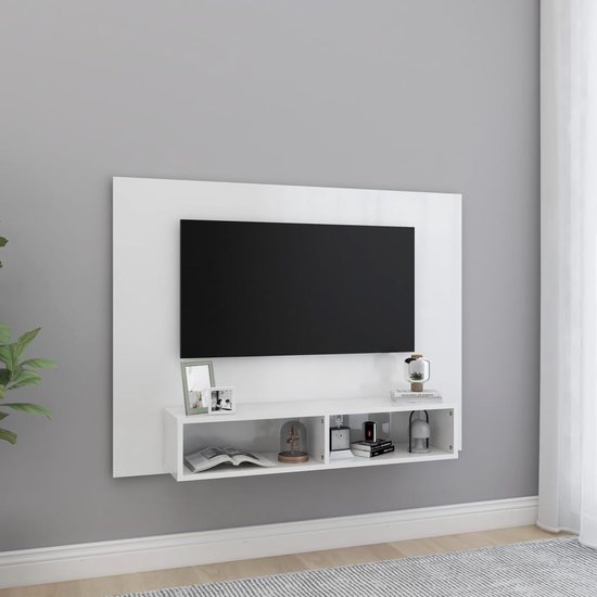 The Living Store TV-wandmeubel - Hifi-kast - 120 x 23.5 x 90 cm - Hoogglans wit