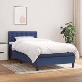 The Living Store Boxspringbed - Blauw - 193 x 90 x 78/88 cm - Duurzaam - Verstelbaar hoofdbord - Pocketvering matras - Middelharde ondersteuning - Huidvriendelijk topmatras - 1x bedframe - 1x hoofdeind - 1x matras - 1x topmatras