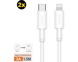 2x usb c naar lightning kabel 1.5 meter Origineel M.TK | USB-C 2 Meter - USB C lightning kabel - Wit– Premium Oplaadset (2-pack)