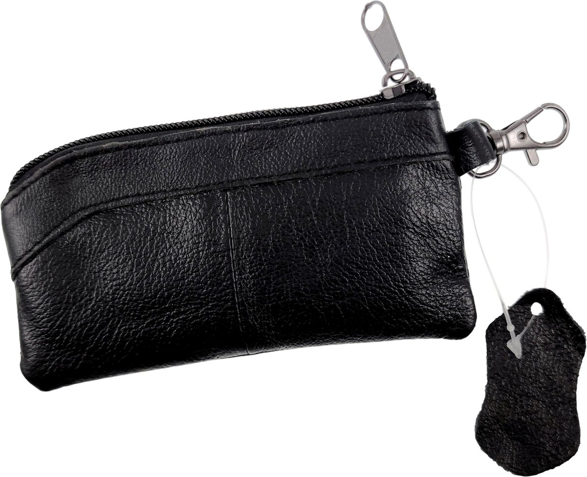 Langwerpig Sleuteletui Portemonnee Dames - Zwart Leren - Autosleutel Etui Unisex - Sleuteltasje Heren