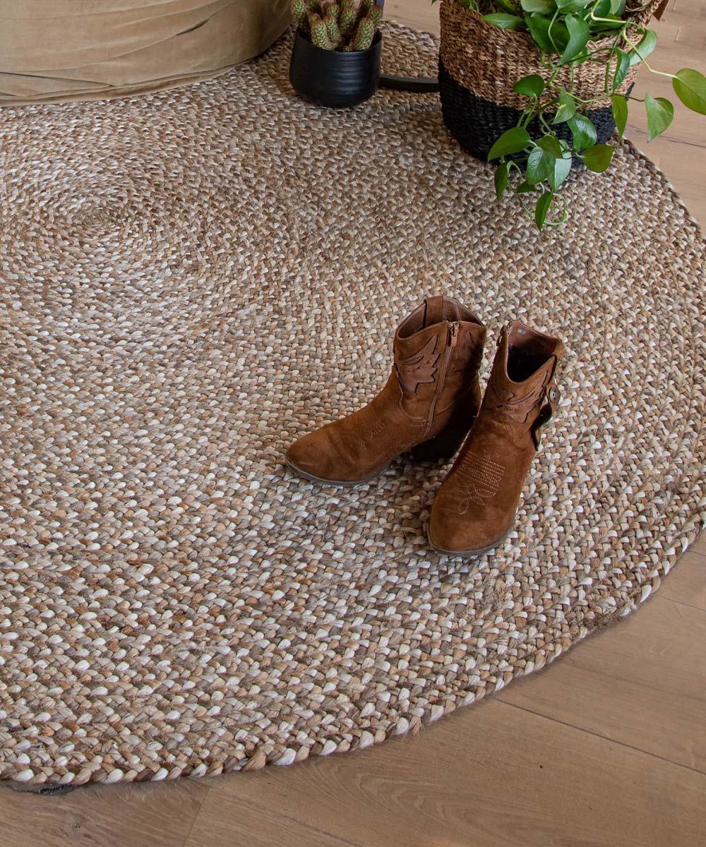 Jute vloerkleed rond - Braided - naturel/multi 160 cm