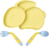 Assiettes bébé en Siliconen , avec cuillère et fourchette en Siliconen avec ventouse Assiette pour enfant Fille, sans BPA, antidérapant, passe au lave-vaisselle et au micro-ondes