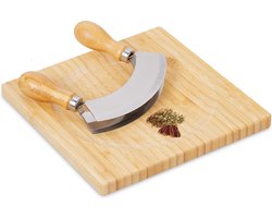 wiegemes met plank - bamboe - rvs - dubbel - snijplank kruiden - 20 x 20 cm