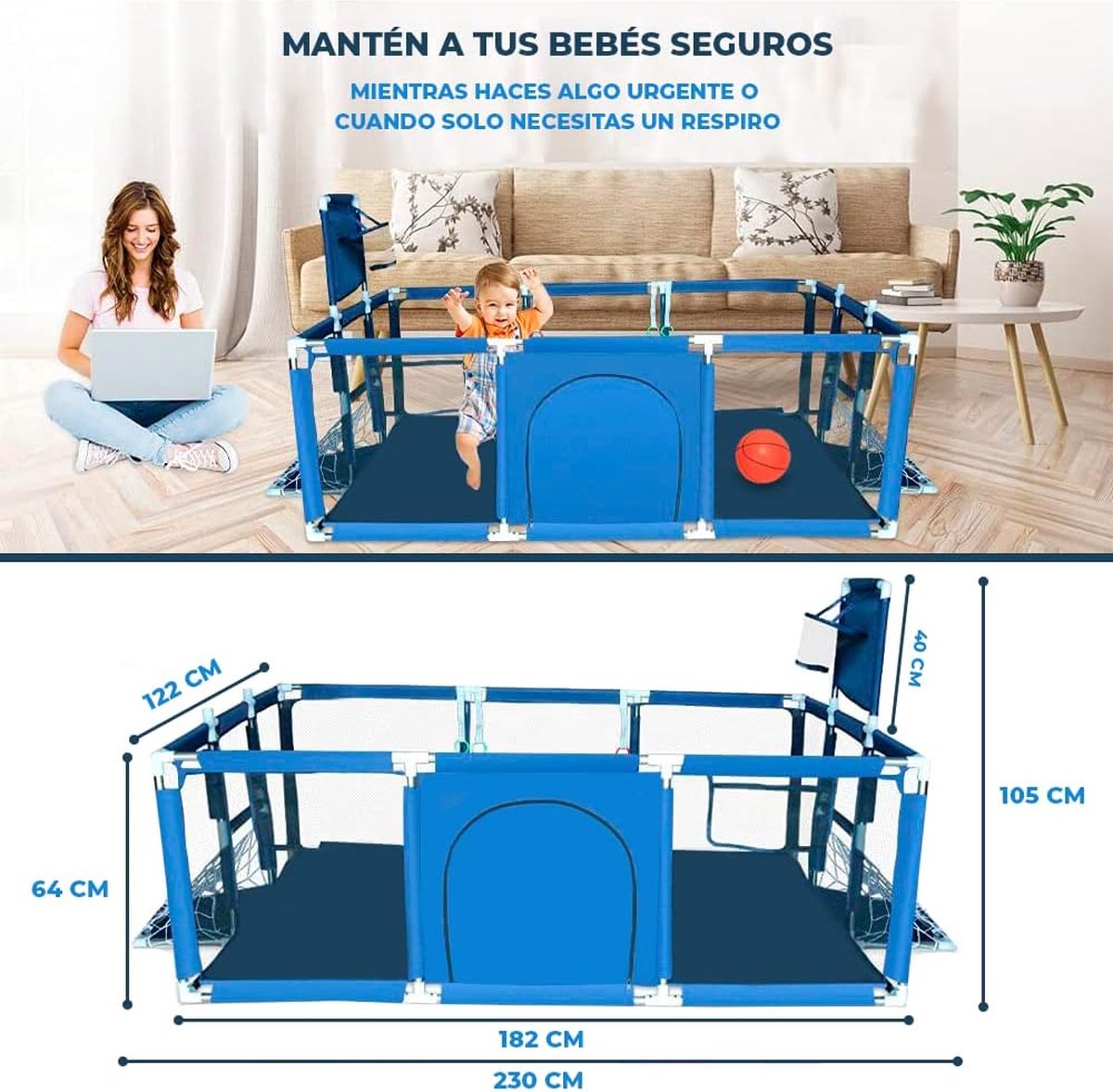 Kinderbox, grote box voor baby's, binnen en buiten, 180 x 120 66 cm, 50