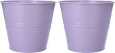 Seau/pot de fleur en zinc - 4x - violet lilas - D16 x H13 cm - Pots à plantes