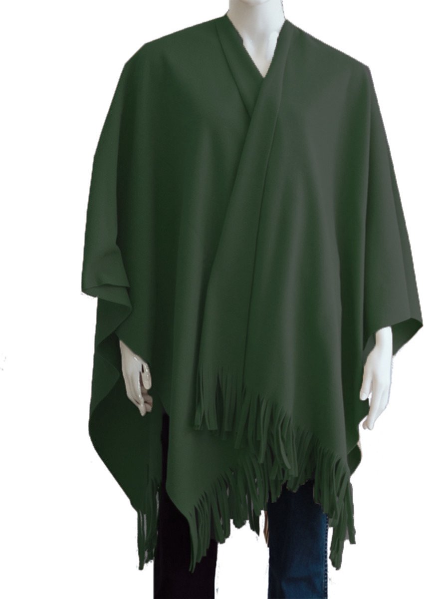 Boris Luxe omslagdoek/poncho - donker groen - 180 x 140 cm - fleece - Dameskleding accessoires