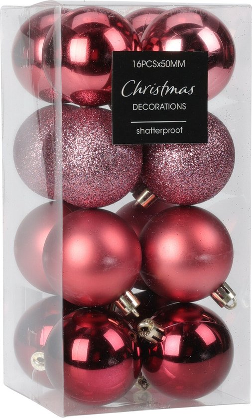 Christmas Decoration kleine kerstballen 24x -3cm-kunststof -roze