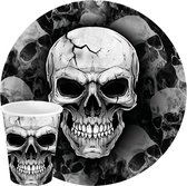 Fiestas Halloween/horreur crâne/crâne vaisselle de fête - assiettes et tasses - 24x - papier noir