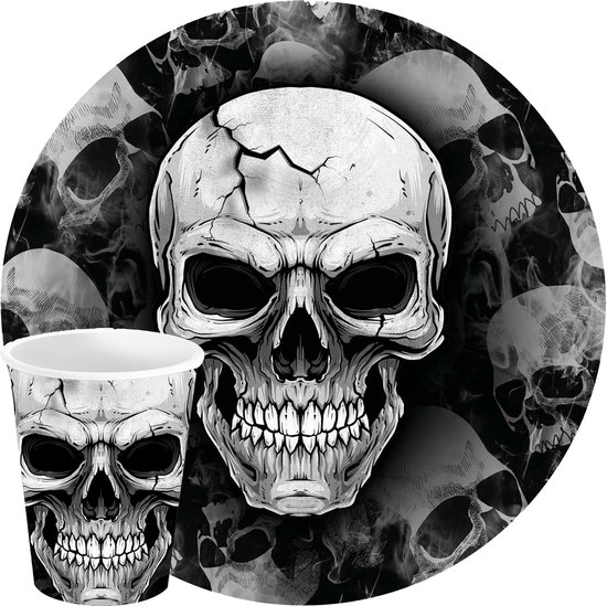 Fiestas Halloween/horror schedel/doodshoofd feest servies - borden en  bekers - 24x -... | bol.com