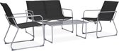 The Living Store Loungeset Tuinmeubelset - Staal - Textileen stof - Zwart - 90x45x38 cm - 2 stoelen - 1 tafel