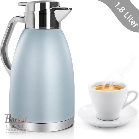 Foto: Borvat thermoskan roestvrij staal isolatiekan koffie of thee houdt dranken koud en warm lichtblauw 1800 ml