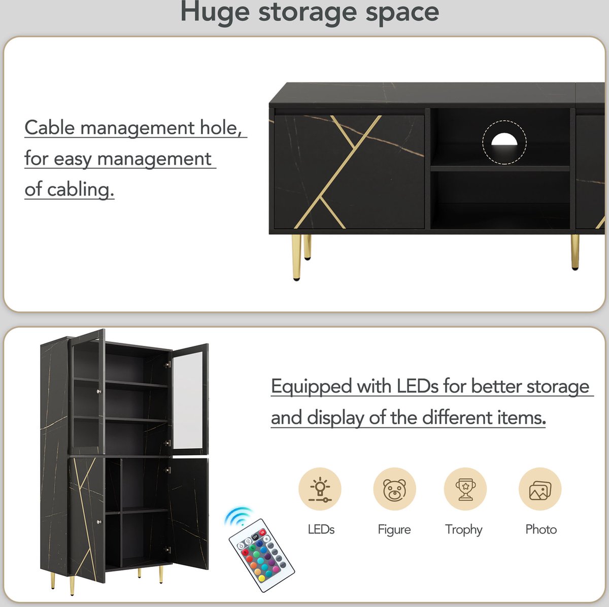 Rangement Mural Salon Luxe Set Vitrine Lowboard Étagère Murale TV 5 Parties  Neuf