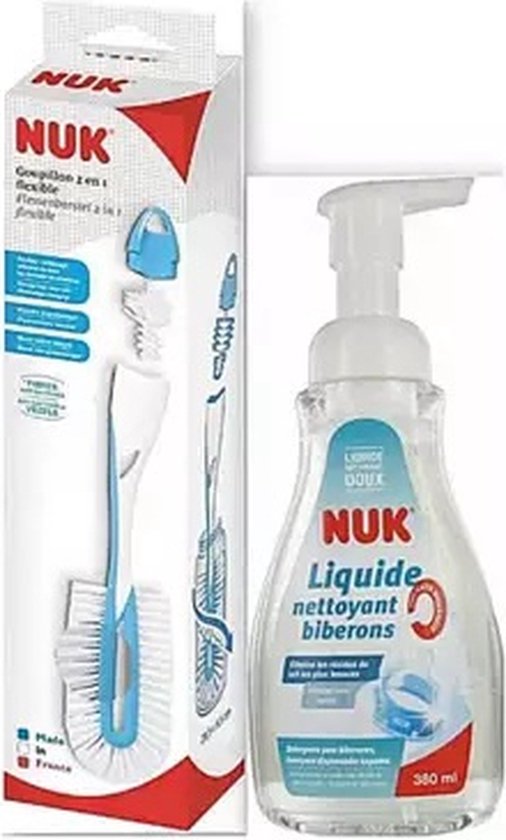 Babyflesje - NUK | set: Flessenreiniger + Flessenborstel Wit