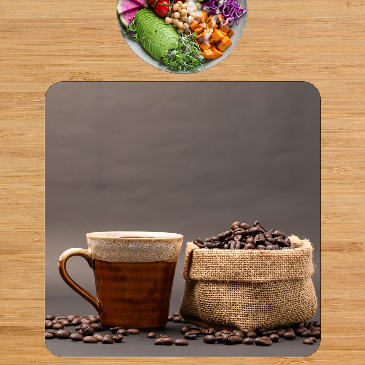 Luxe Placemat - Koffie met Koffiebonen Zakje - Set van 1 Placemats - 50x50 cm - 2 mm dik Vinyl - Anti Slip - Afneembaar — cadeau in Cadeau-ideeën - foto 3