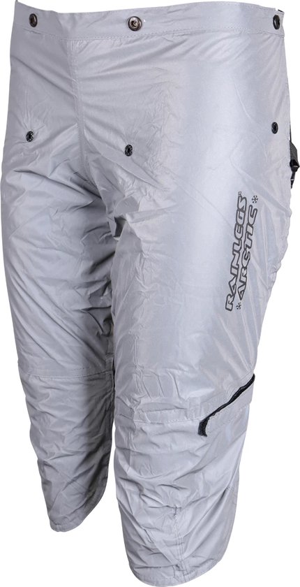 Grijze Rainlegs Arctic beenstukken met ritssluitingen en drukknoopsluitingen.