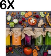 BWK Textiele Placemat - Kleurrijke Potten met Groente en Fruit - Set van 6 Placemats - 40x40 cm - Polyester Stof - Afneembaar