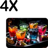 BWK Flexibele Placemat - Gekleurde Cocktails op een Dienblad - Set van 4 Placemats - 40x30 cm - PVC Doek - Afneembaar
