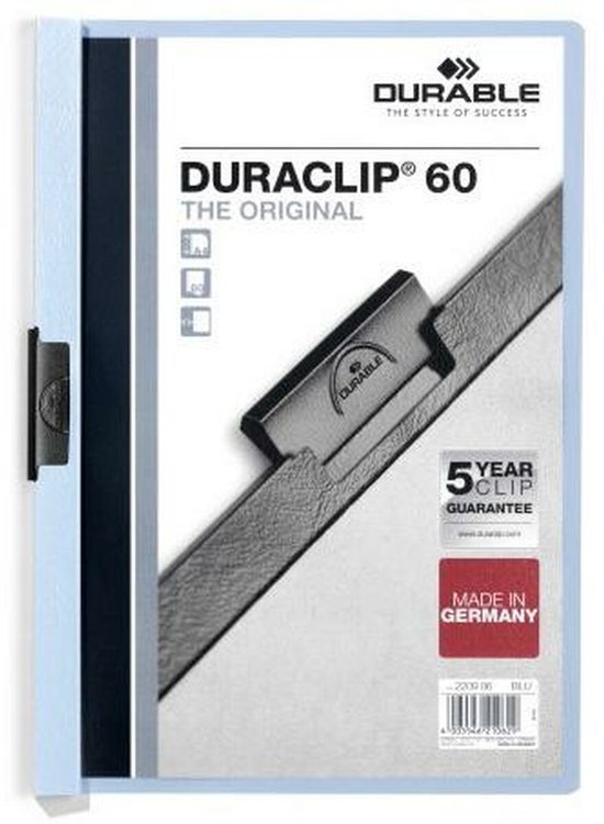 Lime clip Durable Duraclip® 1-60 feuilles, bleu clair (paquet de 25 pièces)