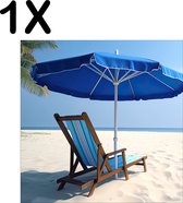 BWK Textiele Placemat - Blauwe Stoel met Parasol op Prachting Wit Strand - Set van 1 Placemats - 50x50 cm - Polyester Stof - Afneembaar