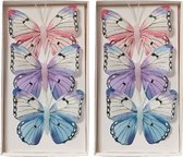 Decoris decoratie vlinders op clip - 6x - ijsblauw - 12 x 8 cm - hobbydecoratieobject
