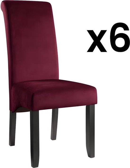 Set van 6 stoelen DELINA - Gewatteerd fluweel en poten hout - Bordeaux L 46 cm x H 104 cm x D 66 cm