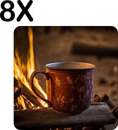 BWK Flexibele Placemat - Kop Koffie in de Wildernis - Set van 8 Placemats - 50x50 cm - PVC Doek - Afneembaar