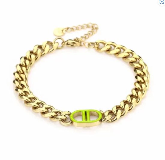 Armband - chain - groen - goud - stainless steel- verstelbaar